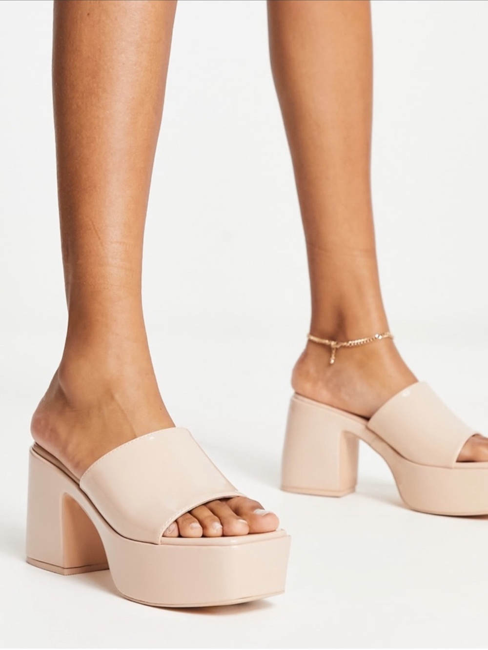 Public Desire Platform Mule Heels Nude | Size 9 | Chunky Block Heel | NWT (ASOS)